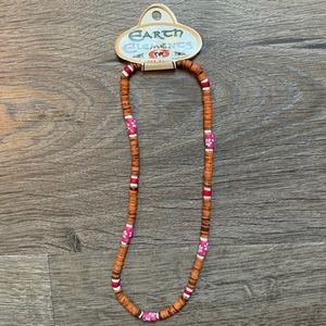 Brown Bead Necklace with Pink Accent Beads NWT